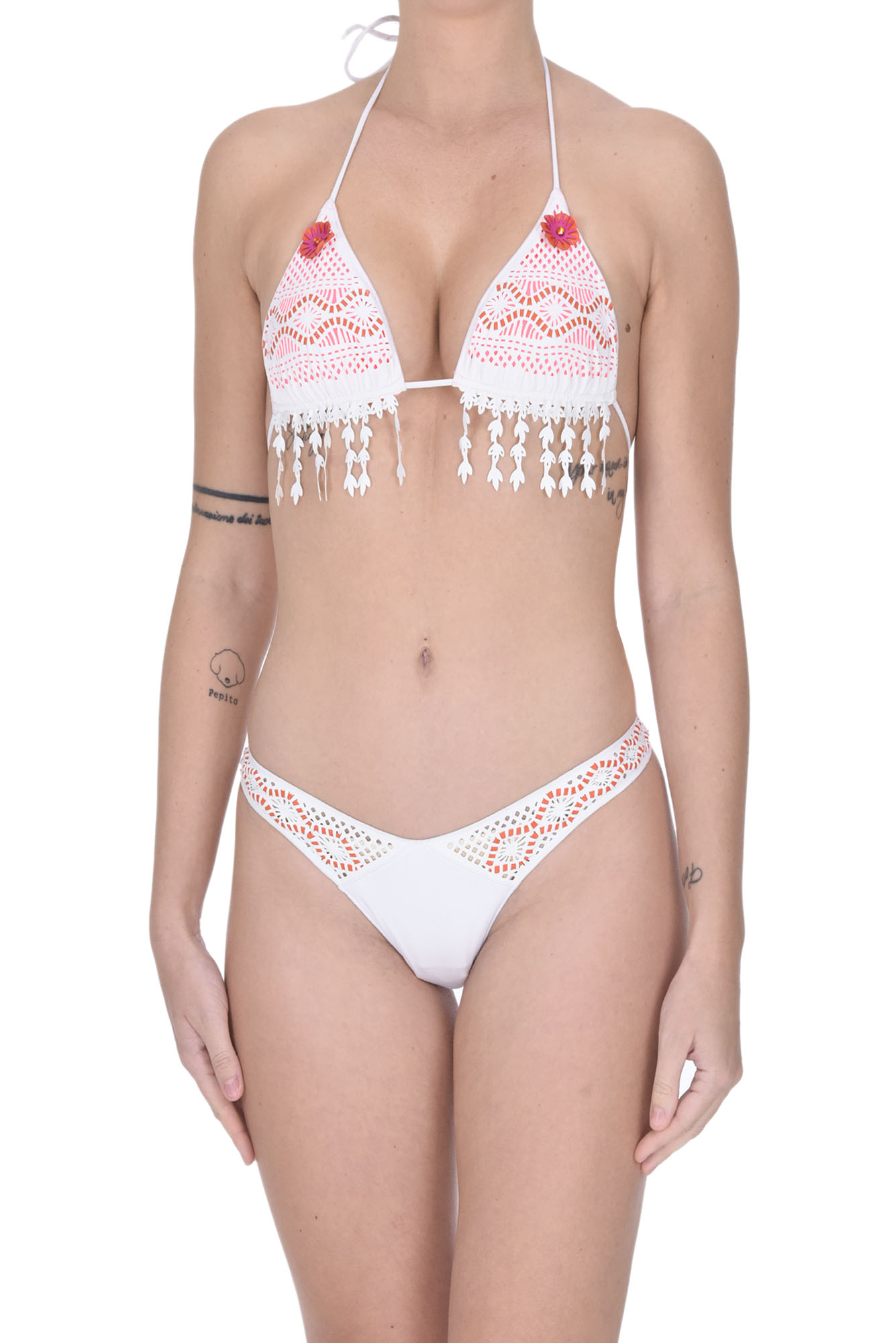 Shop Pin Up Stars Cut-out Eco-leather Inserts Bikini In White