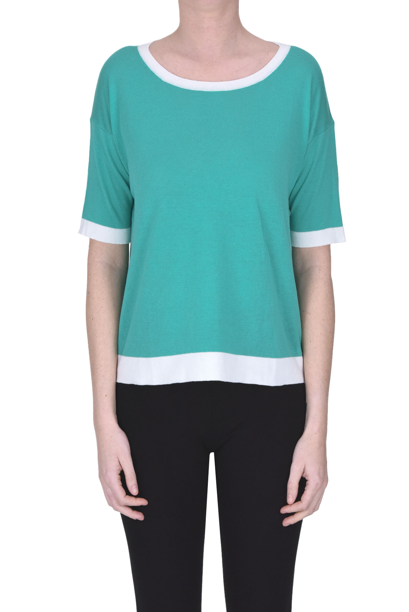 Shop Anneclaire Contrasting Trims Pullover In Green