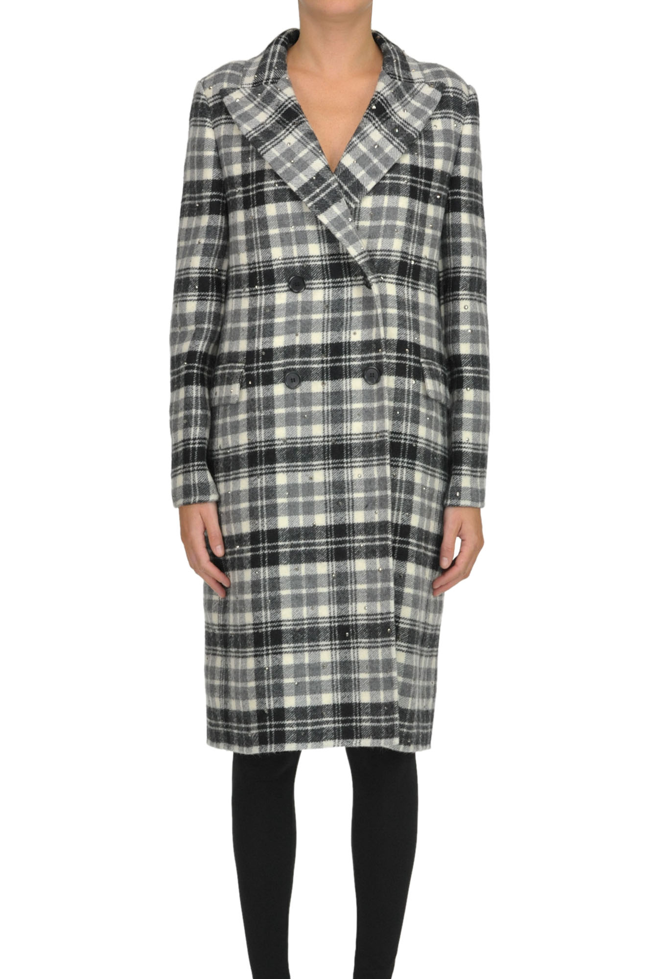 Ermanno Scervino Checked Print Coat With Studs In Black