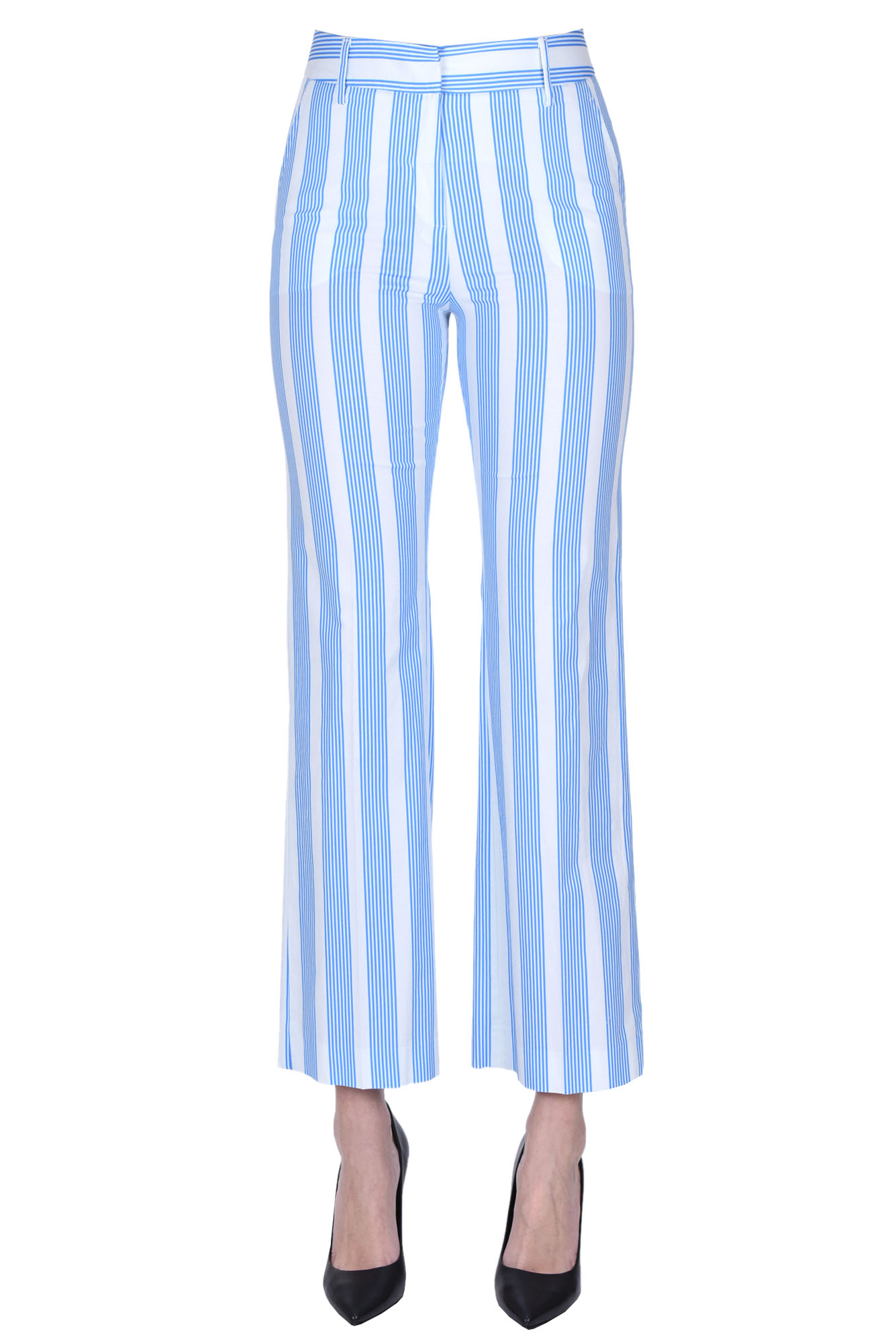 Shop True Royal Striped Cotton Trousers In Turquoise