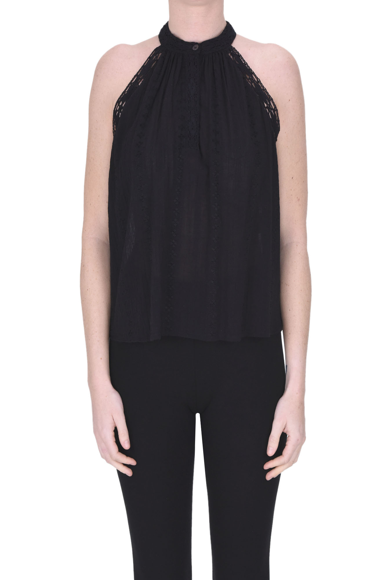 Shop Jucca Embroidered Top In Black