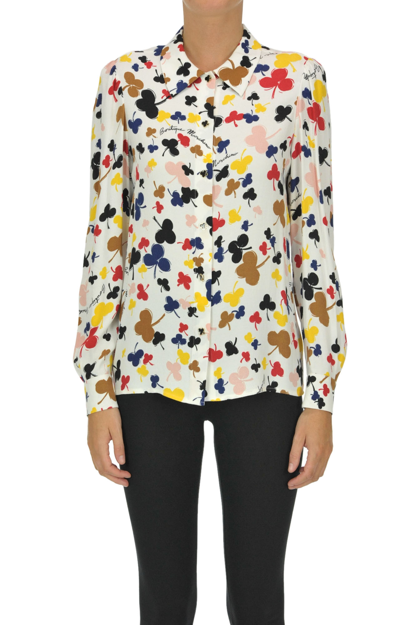 Moschino Boutique Printed Viscose Shirt In Ivory