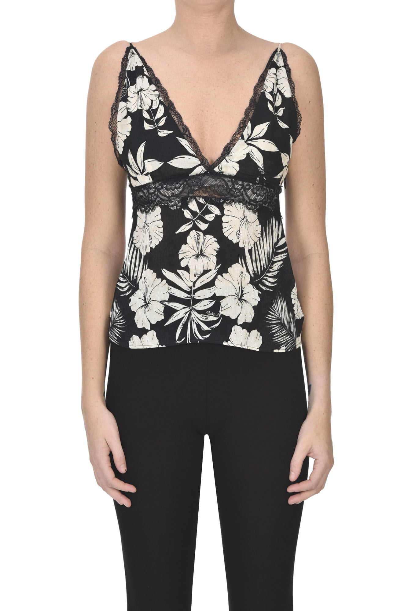 Pinko Floral-print Tank Top In Black