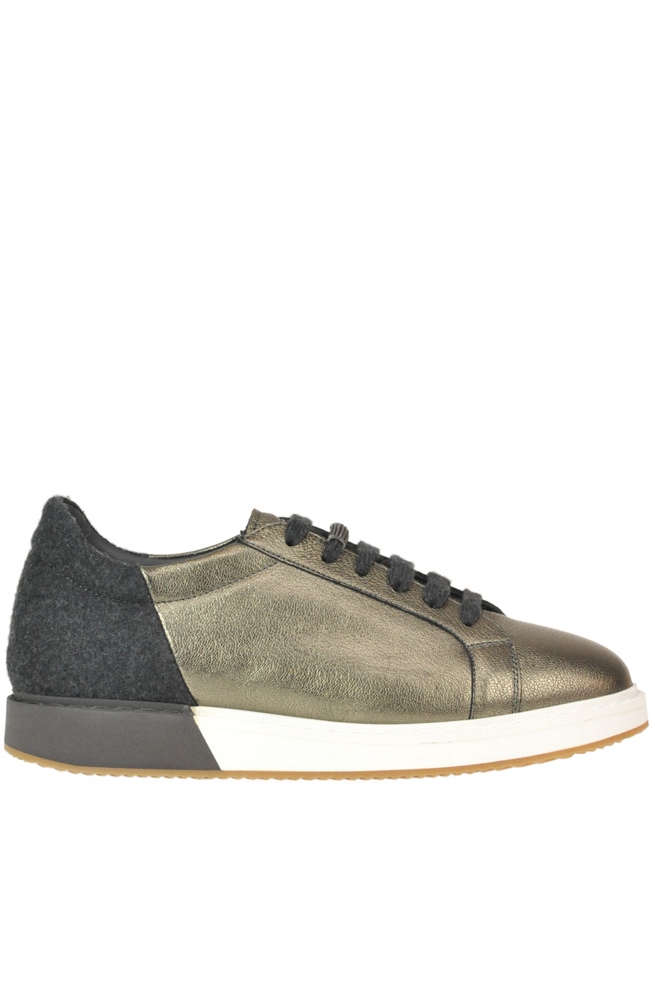 Brunello Cucinelli Metallic Efftect Leather Sneakers In Bronze