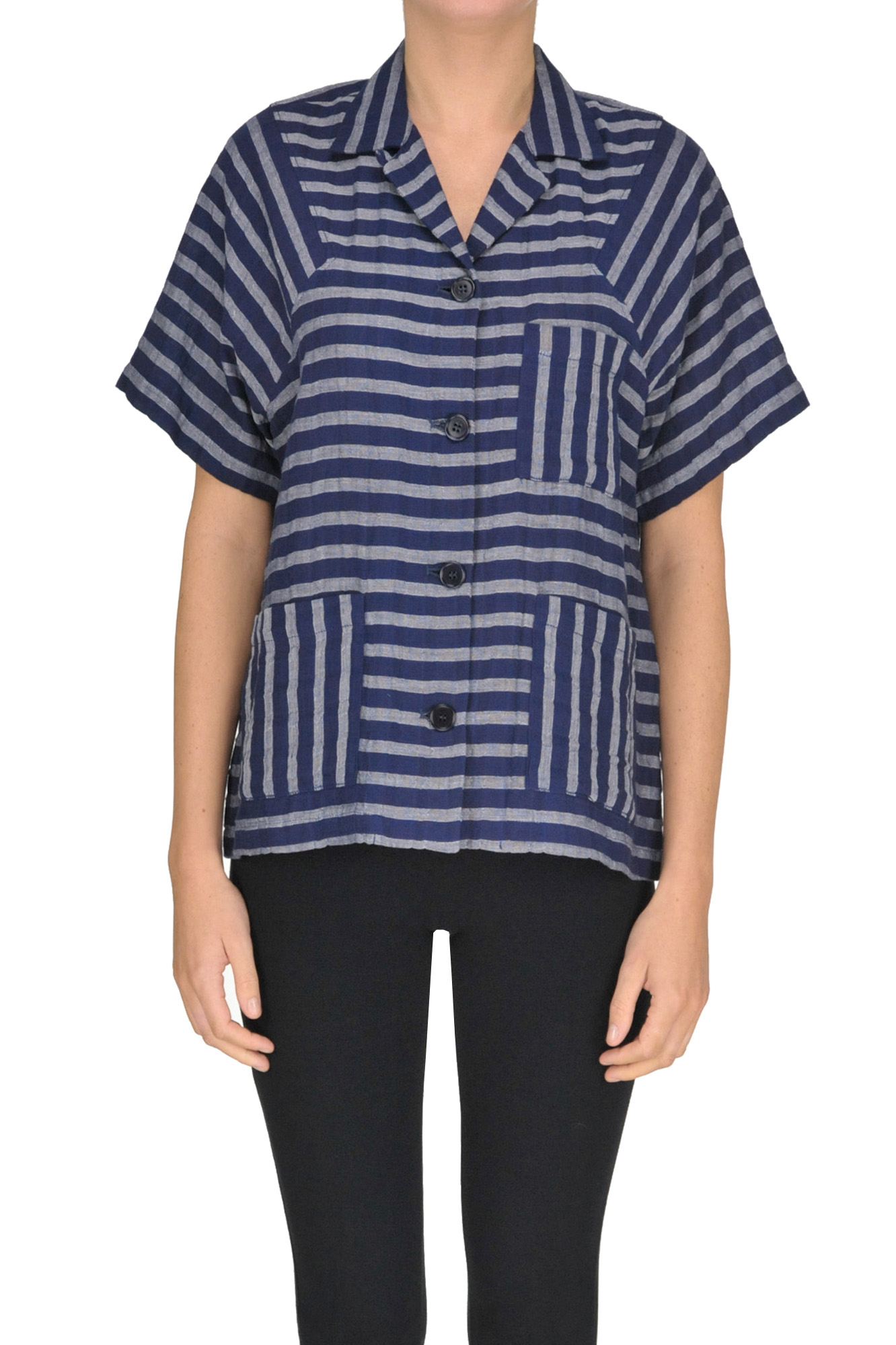 Aspesi Striped Cotton Shirt In Navy Blue