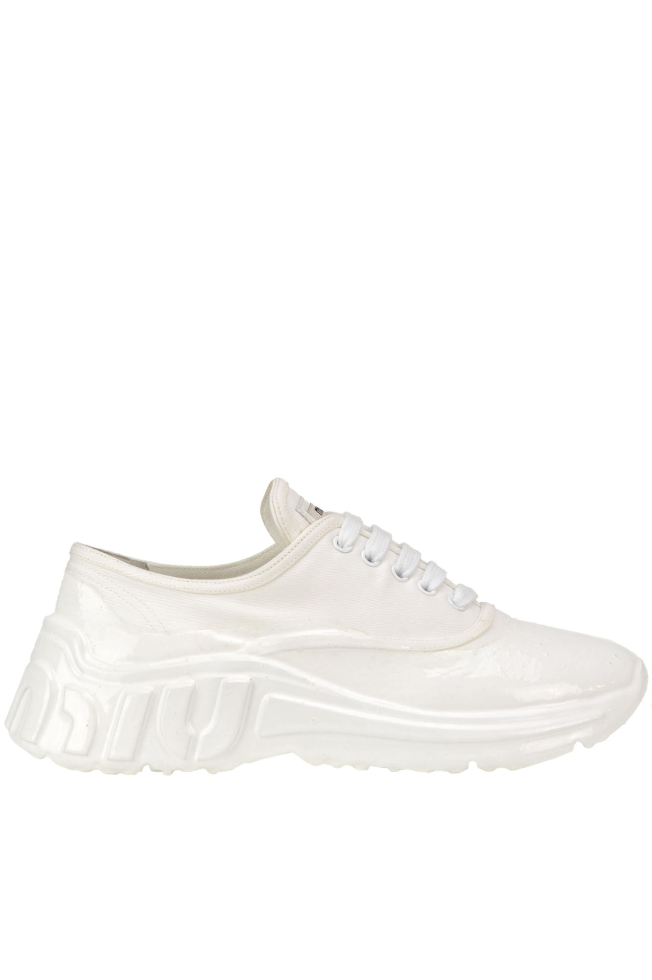 Miu Miu Plastic Coated Canvas Sneakers In White