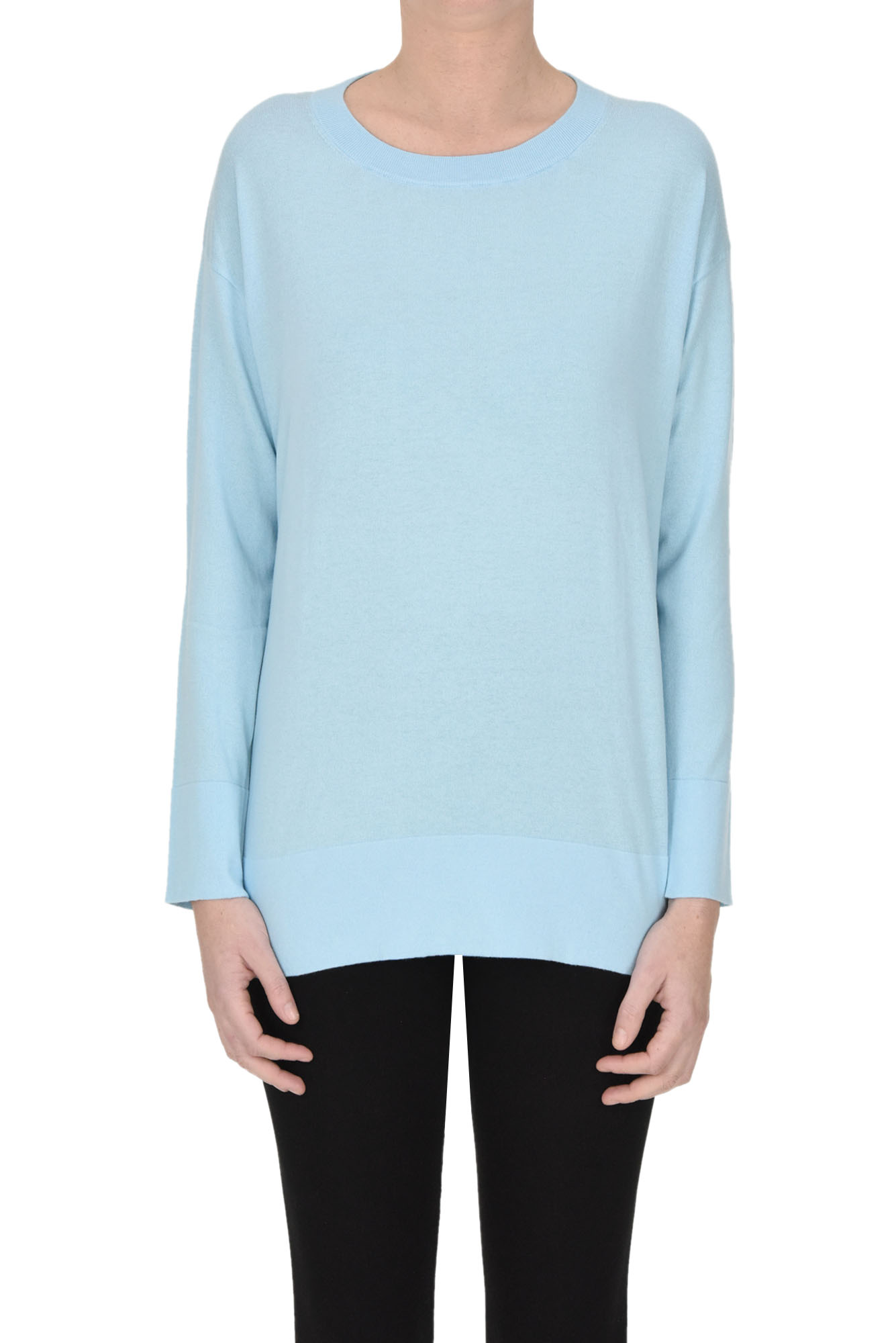Shop Allude Cotton And Cashmere Pullover In Light Blue