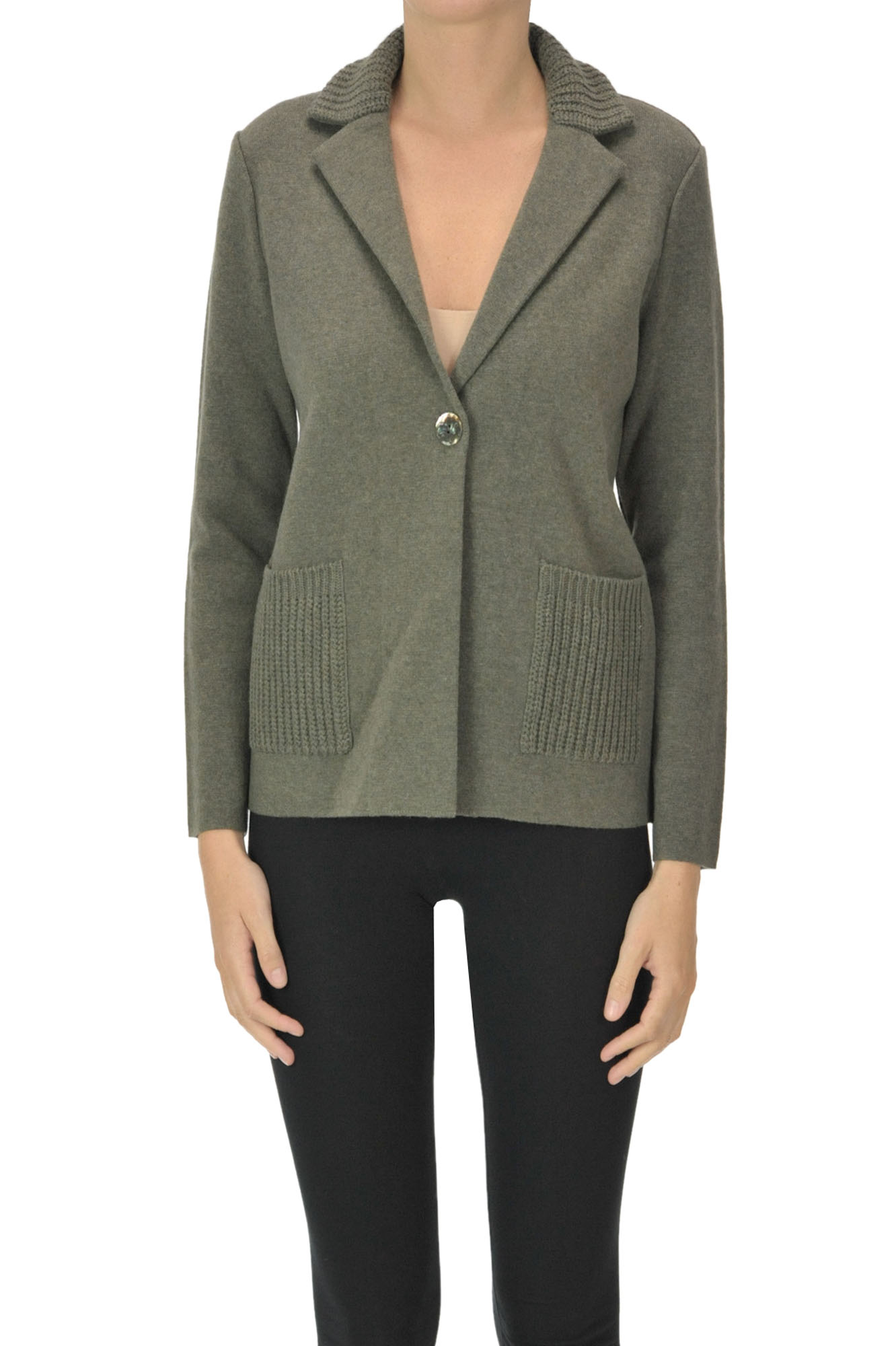 Anneclaire Blazer Style Cardigan In Olive Green