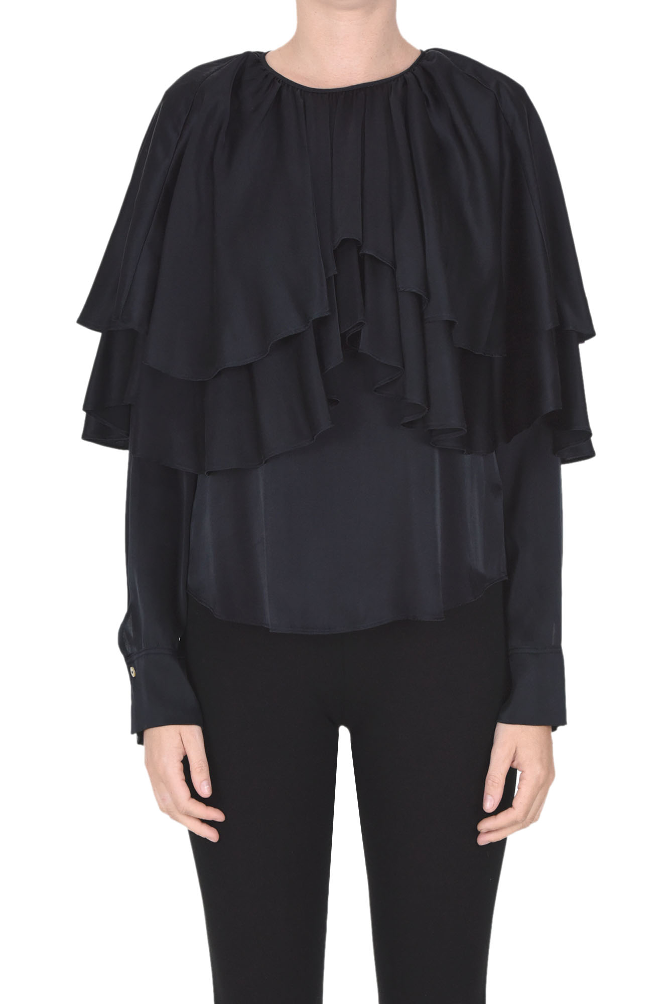 FORTE FORTE FLOUNCED SILK BLOUSE
