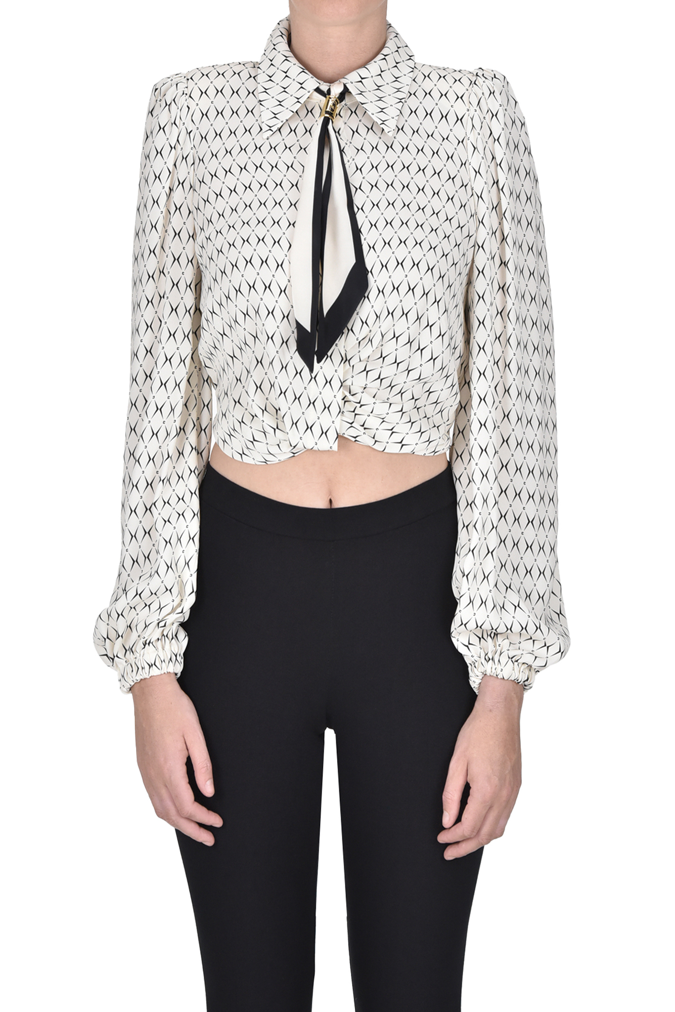 Elisabetta Franchi Scarf-embellishment Georgette Cropped Blouse In White
