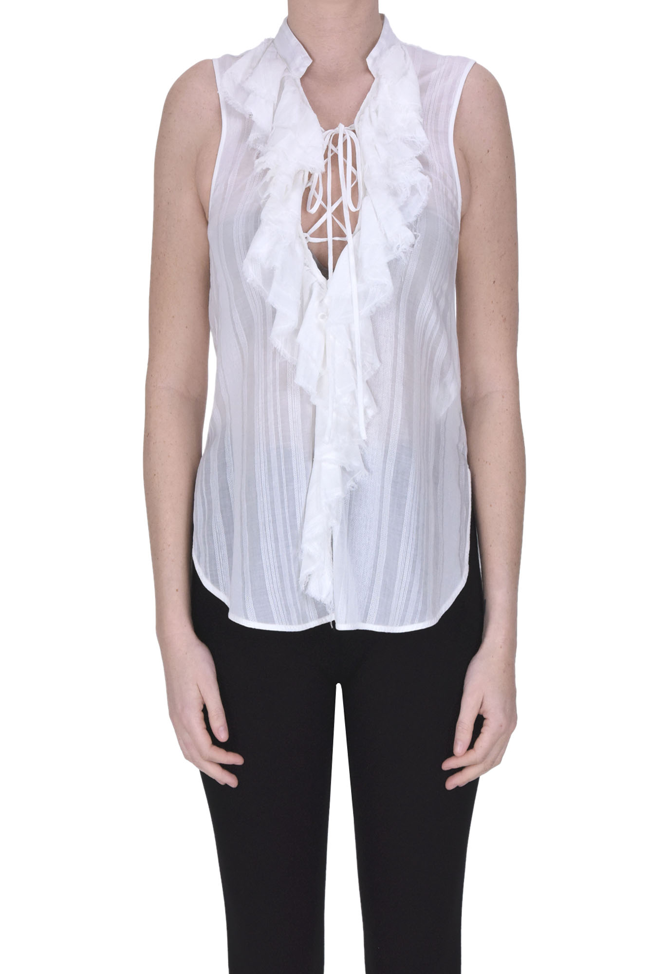 Shop Dondup Ruched Blouse In Ivory