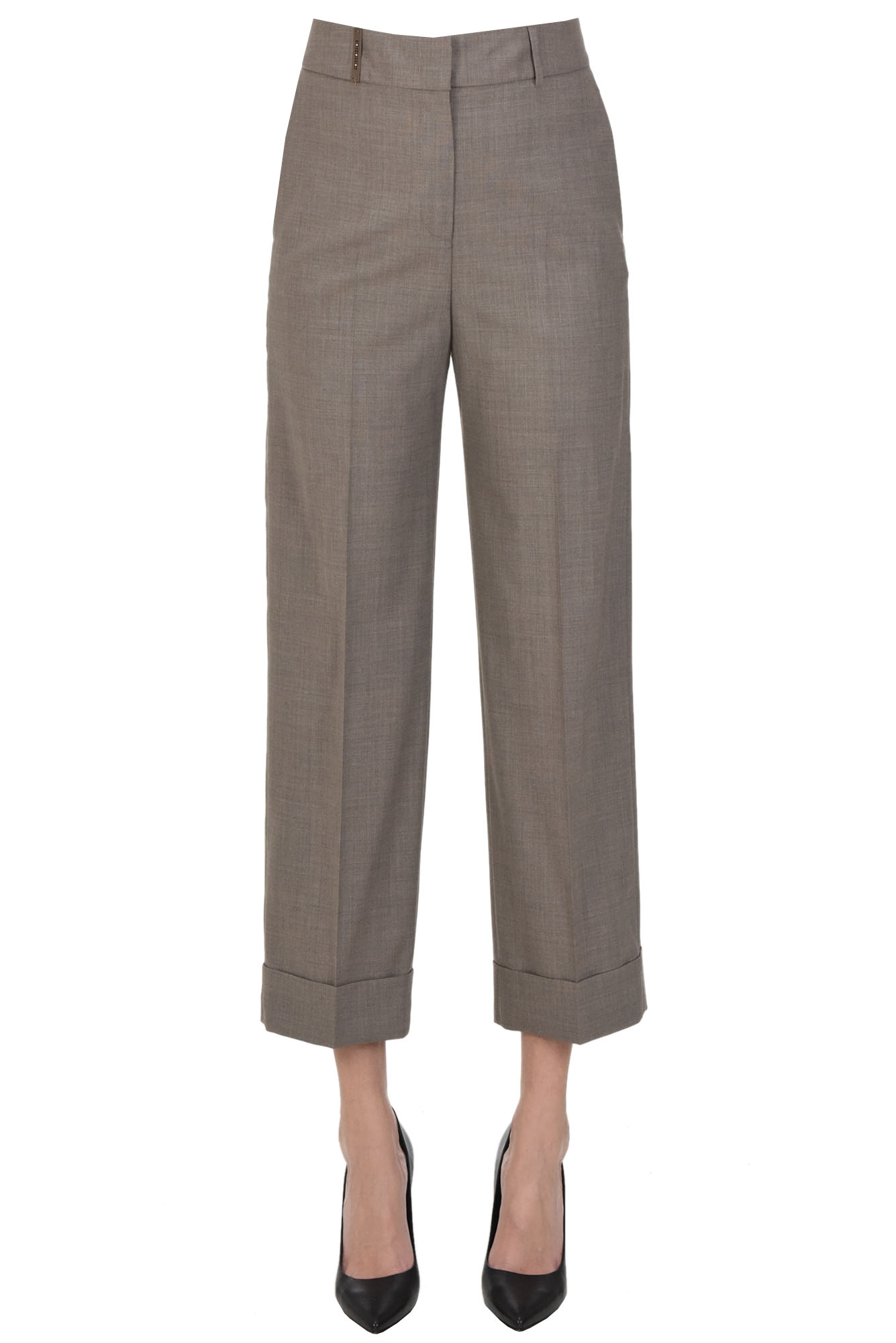 Peserico Cropped Tailored Trousers In Dove-grey