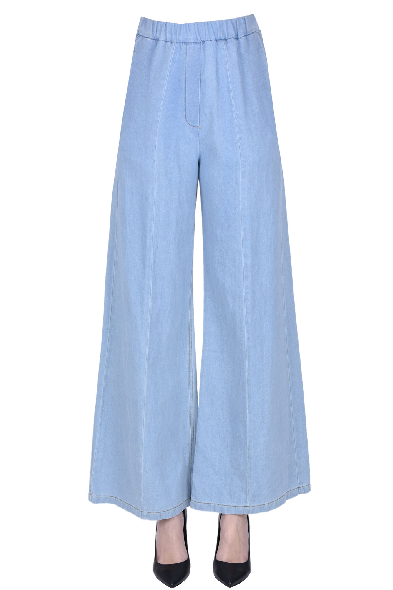 Shop Forte Forte Lightweight Wide Jeans In Light Blue