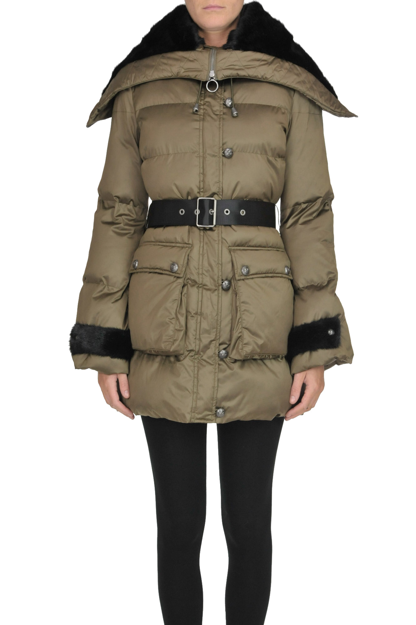 Pinko Boccale Eco-friendly Down Jacket In Olive Green