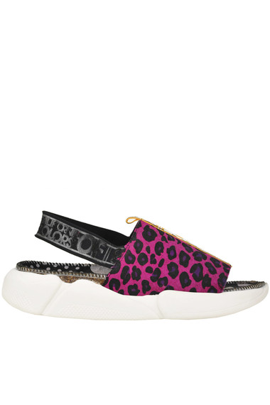 Colors Of California Animal Print Eco-haircalf Sandals In Fuxia