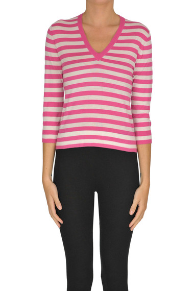 Shop Aragona Striped Cashmere Pullover In Shocking Pink