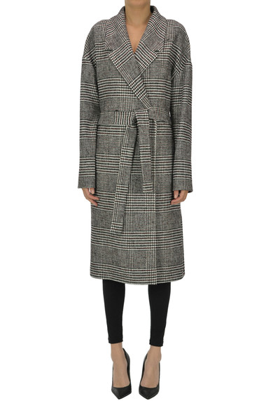 DONDUP PRINCE OF WALES PRINT DOUBLE-BRESTED COAT