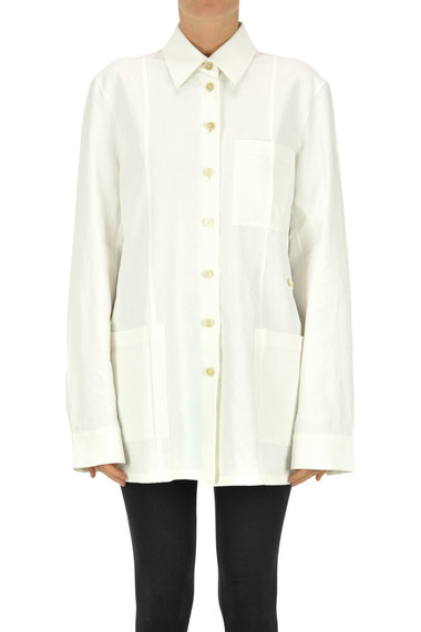 Shop Jil Sander Oversized Linen Shirt In Ivory