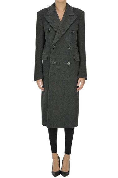 Shop Saint Laurent Wool Double-breasted Coat In Charcoal