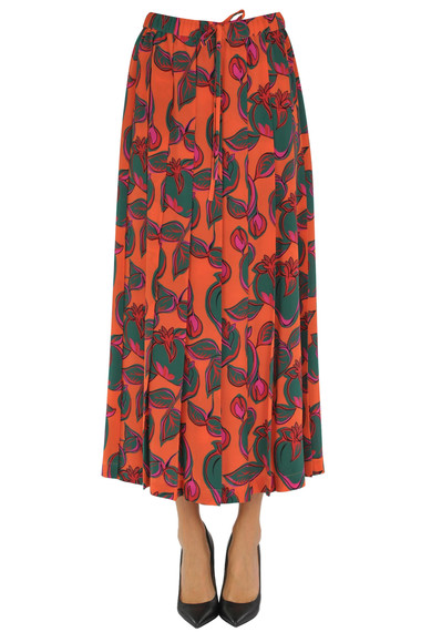 Aspesi Pleated Silk Skirt In Orange
