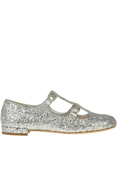 Shop Miu Miu Glittered Baby Ballerinas In Silver