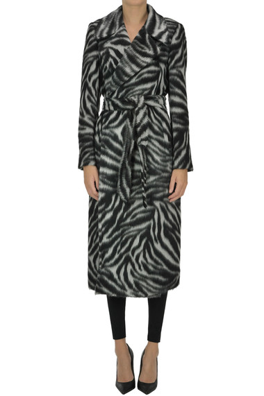 Shop Tagliatore Molly Animal Print Alpaca Coat In Charcoal