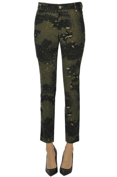 Shop Mason's Camouflage Print Velvet Trousers In Dark Green