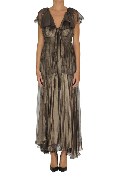 Shop Maria Lucia Hohan Pleated Silk Dress In Bronze