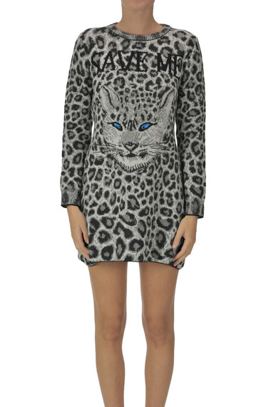 Shop Alberta Ferretti Save Me Animal Print Knit Dress In Grey