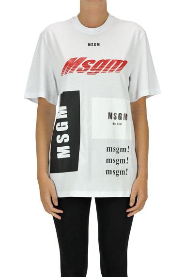 Shop Msgm Oversized Designer Logos T-shirt In White