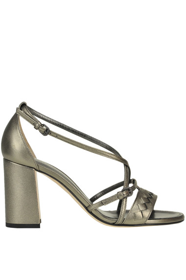 Shop Bottega Veneta Metallic Effect Leather Sandals In Dark Grey