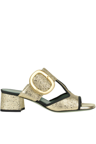Shop Paola D'arcano Metallic Effect Leather Mules In Gold