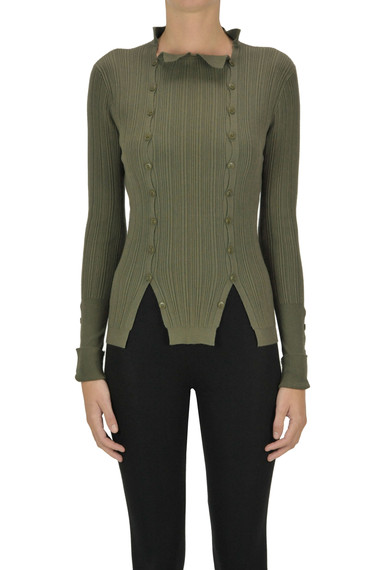 Shop Jacquemus Ribbed Viscose Knit Pullover In Olive Green