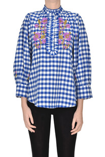 Camicia stampa Vichy con ricami Antik Batik