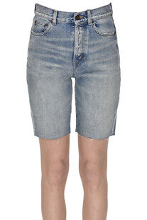 Used effect denim shorts, Saint Laurent