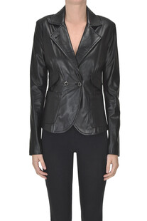 Leather and fabric double-breasted blazer Pinko