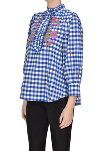 Camicia stampa Vichy con ricami Antik Batik