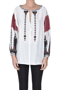 Embroidered catfan style blouse Seafarer