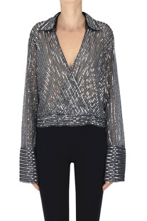 Camicia cropped con paillettes Semicouture