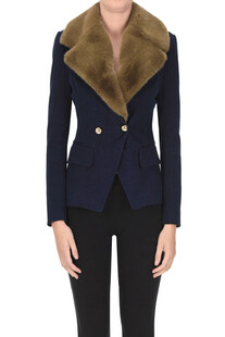 Eco-fur collar denim blazer Blugirl