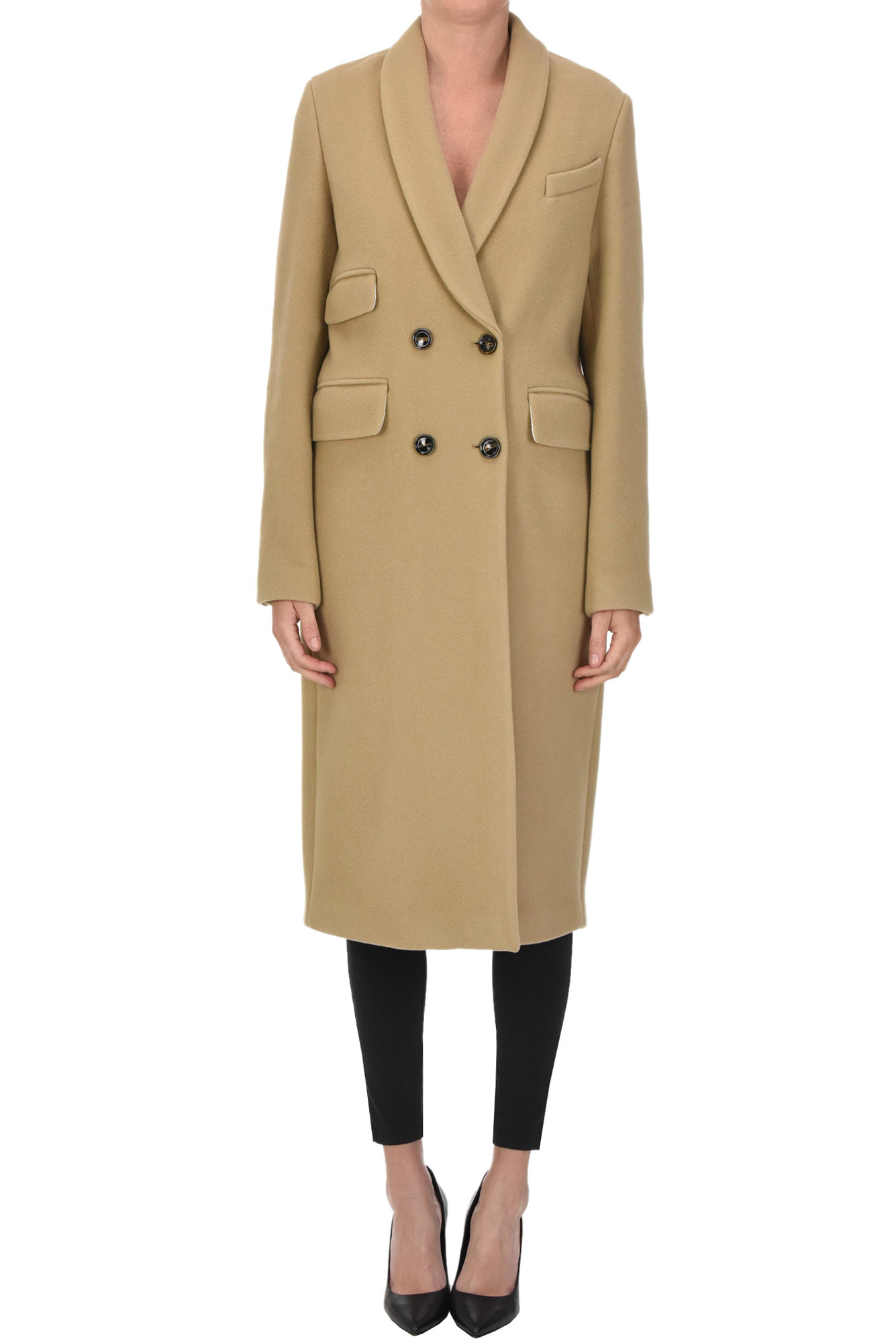 Alysi Double-breasted Long Coat In Camel