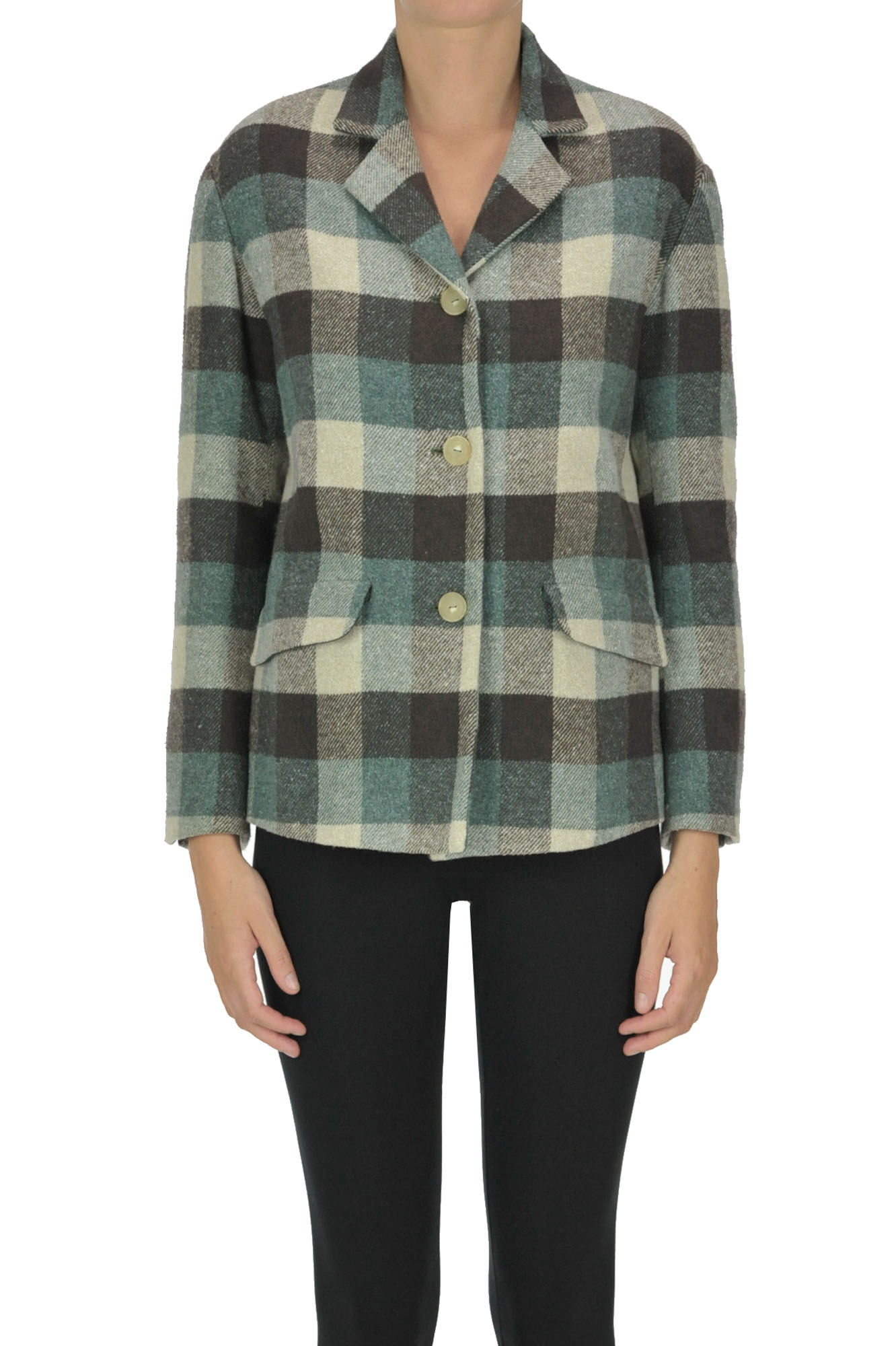 Minina Checked Print Wool Blazer In Multicoloured