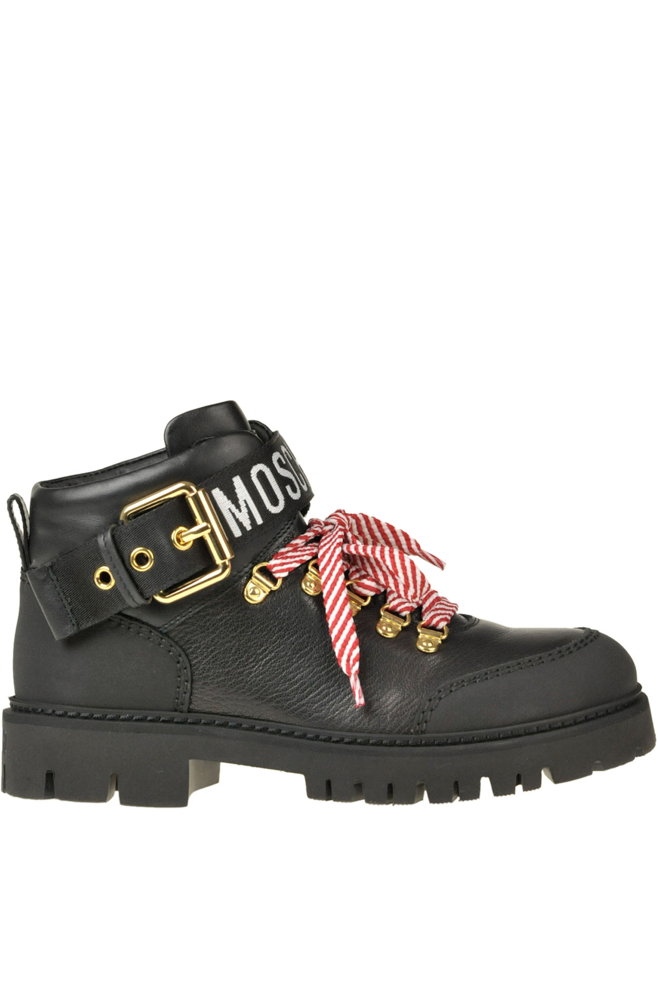 Moschino Couture Leather Lace-up Boots With Designer Logo In Black