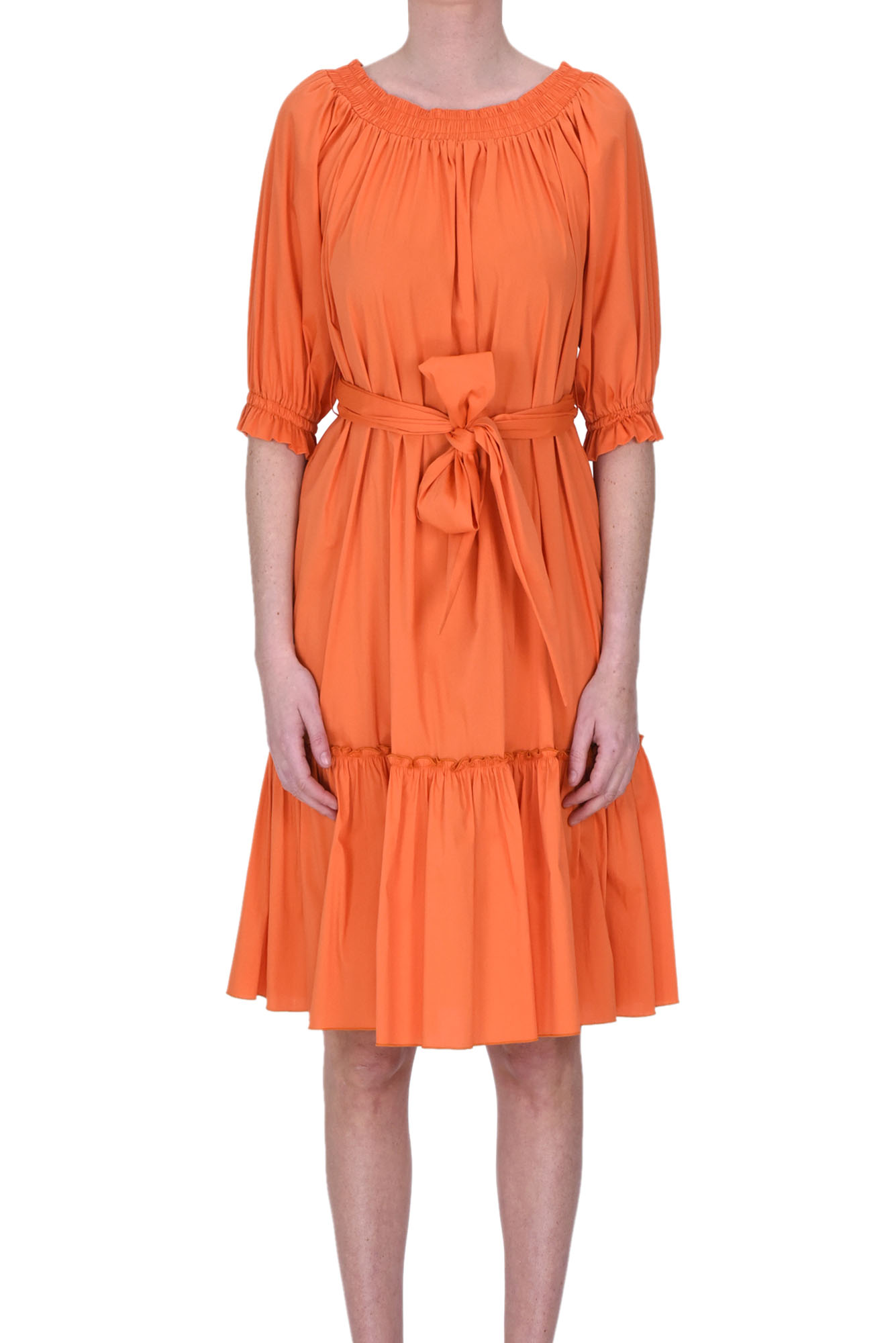 Shop D-exterior Popeline Cotton Dress In Orange