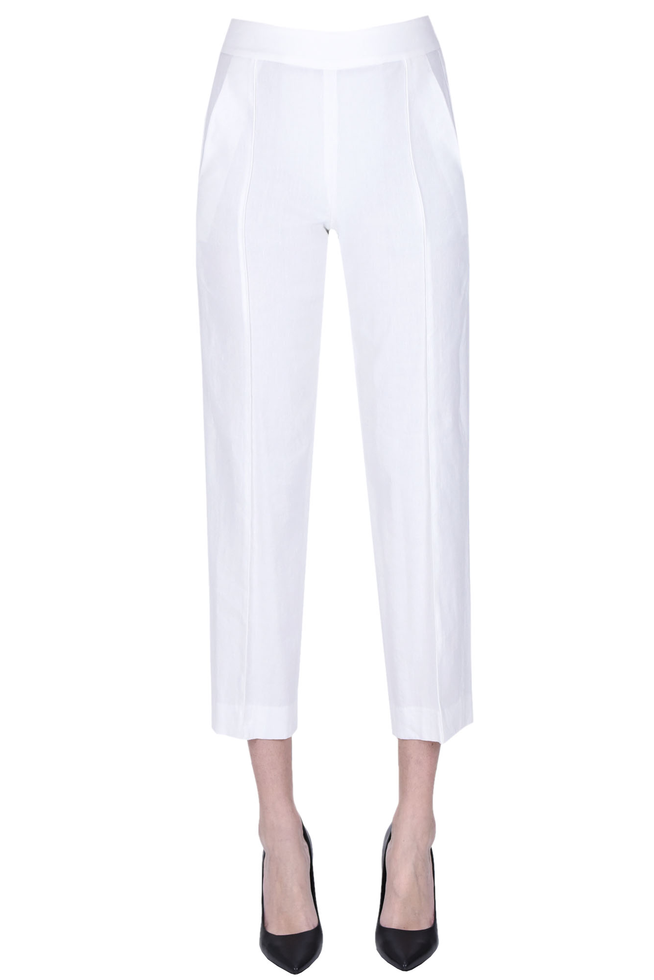 Shop Vince Linen-blend Trousers In Ivory