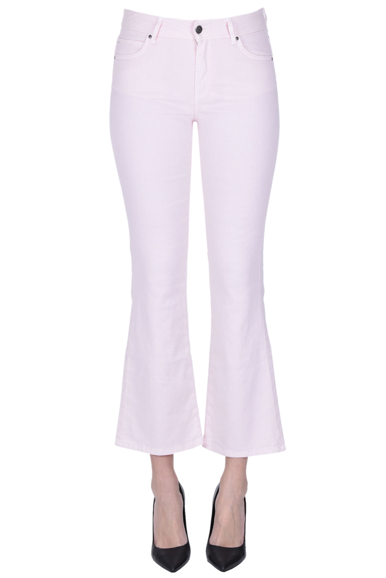 Shop Cigala's Cropped Linen And Cotton Jeans In Pale Pink