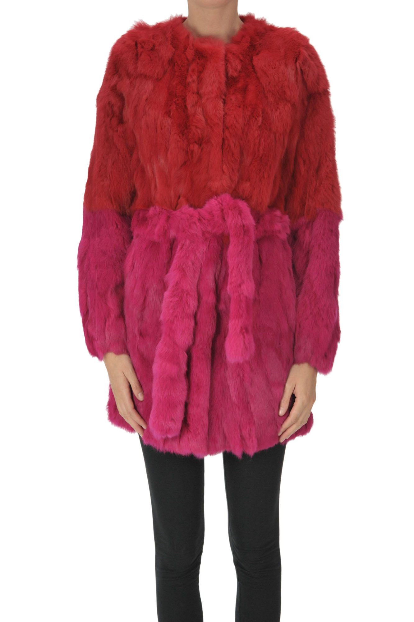 Betta Corradi Bicoloured Rubbit Fur Coat In Multicoloured