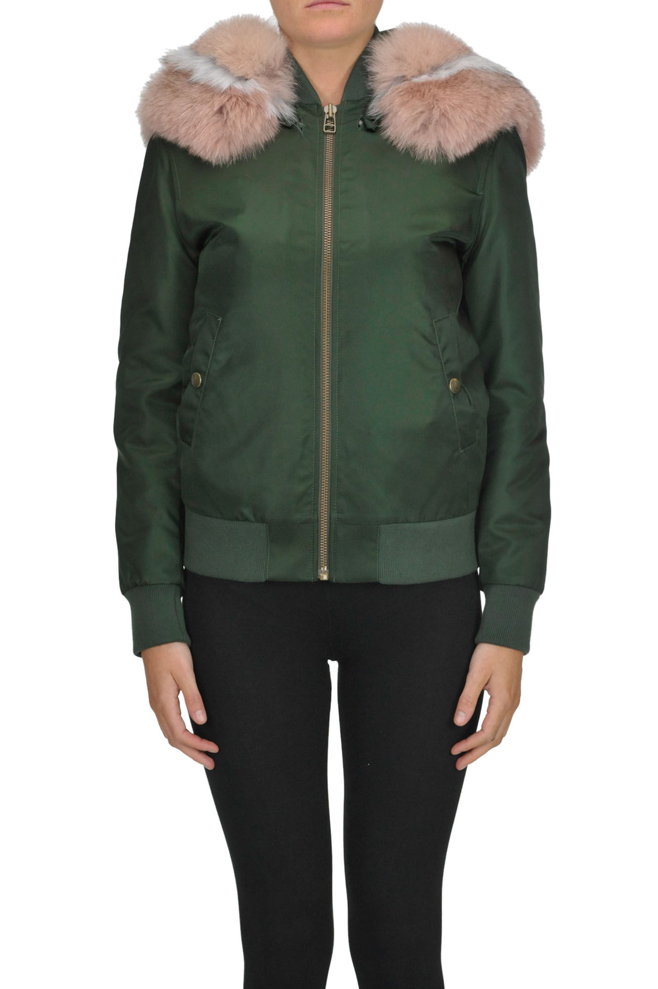 Alessandra Chamonix Fur Interior Bomber Jacket In Olive Green