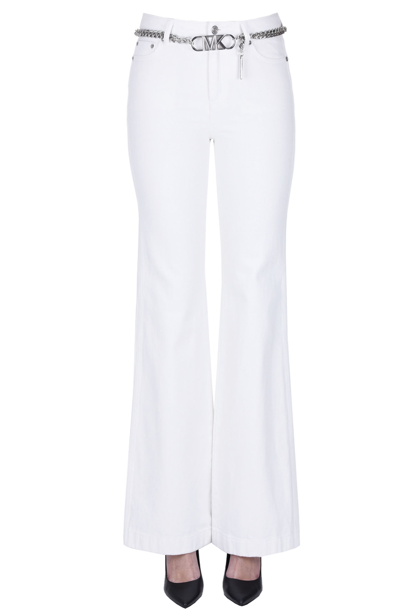 Shop Michael Michael Kors Metal Chain Waistbelt Jeans In White