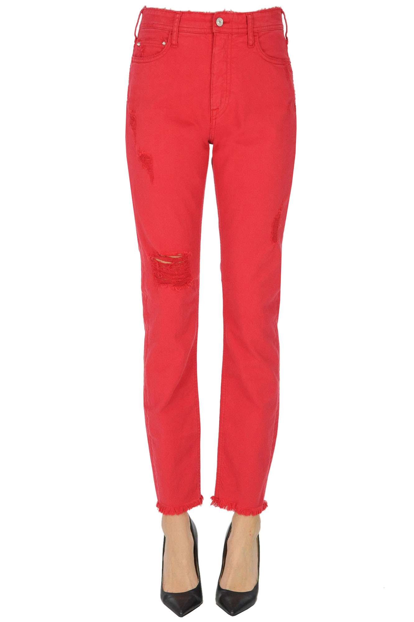 Cycle Used Effect Jeans In Red
